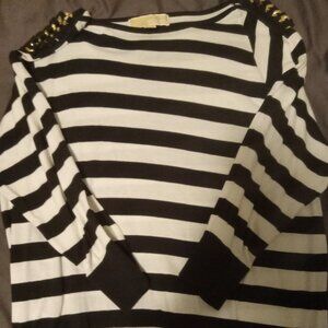 MICHAEL KORS-WOMEN'S SIZE LARGE-WHITE/BLACK STRIPED W/GOLD TONE CURB LINK